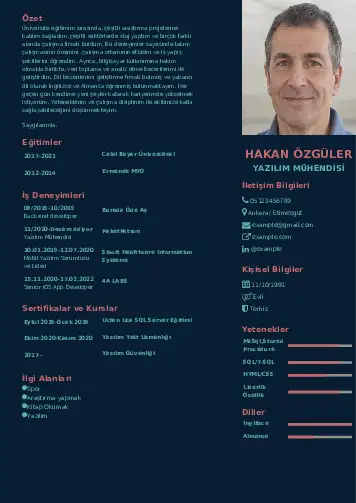 Yazılım Mühendisi Cv Örnekleri cv indir